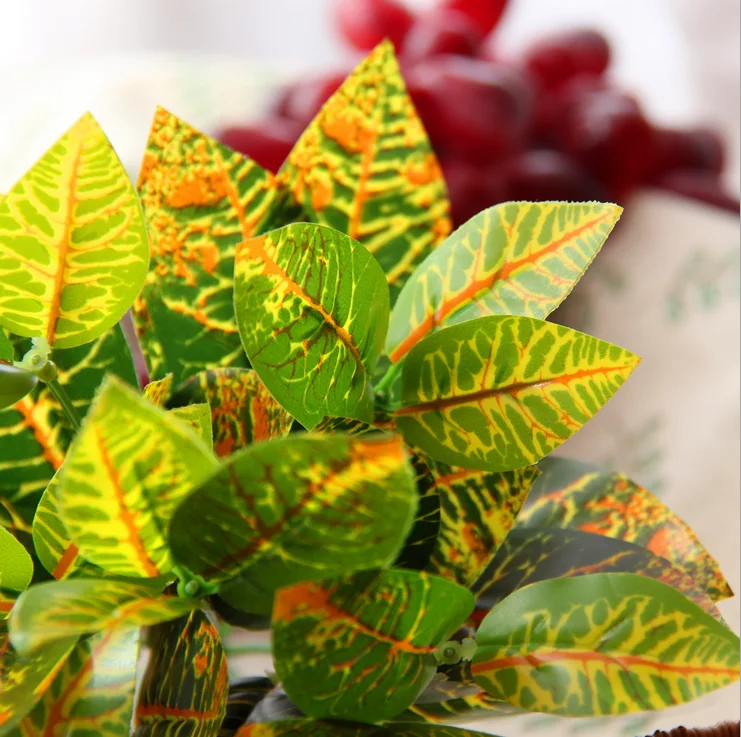 7 artificial flowers fork wood color walls with false green plastic