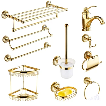 

European creative bathroom towel rack towel bar all copper plated toilet brush bathroom hardware pendant suite