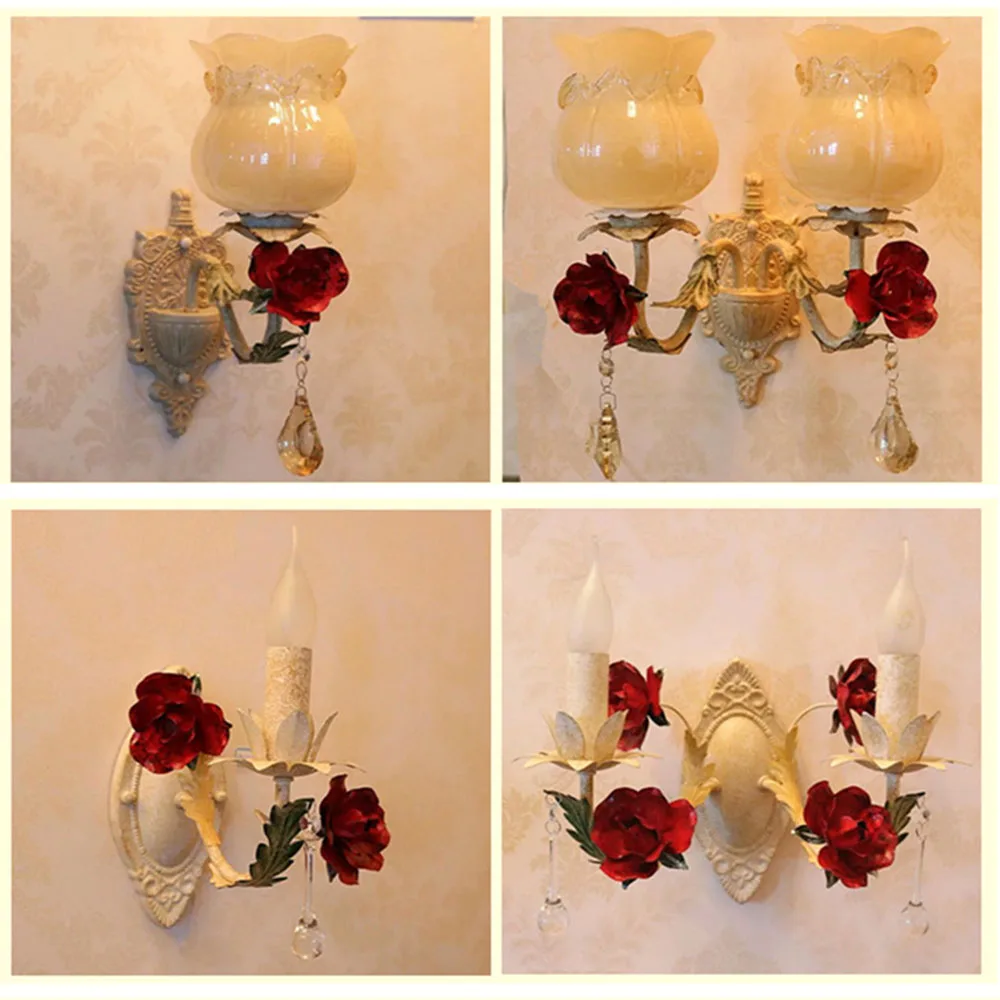 

Iron Wall Light E14 Red Rose Wall Lighting Modern simple Corridor110-220v bed Room Switch Button Flexible Wall Lights