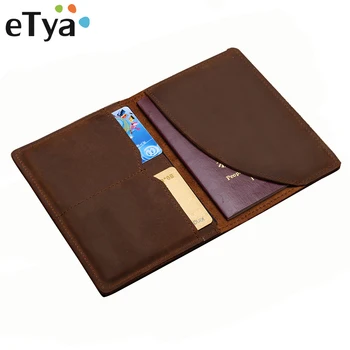 

eTya Leather Long Wallet Passport Cover Business Men Cowhide Travel Passport Holder Bag Purse Vintage Credit ID Card Case Pack