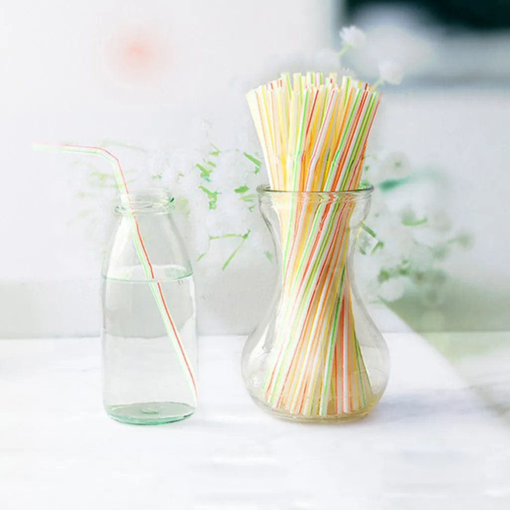 

100Pcs Colorful Individual Package Straws One-off Separately Paper Packed Straw Home Milk Tea Long Flexible Drinking Straws