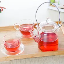 1х чайный набор B-350ml термостойкий стеклянный чайник с ручкой из нержавеющей стали+ чашка 2*100 мл+ 2* блюдце+ поднос 33*22 см