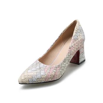 

2019 age season new fashion high heels thick with shallow mouth female 33-48 single shoes