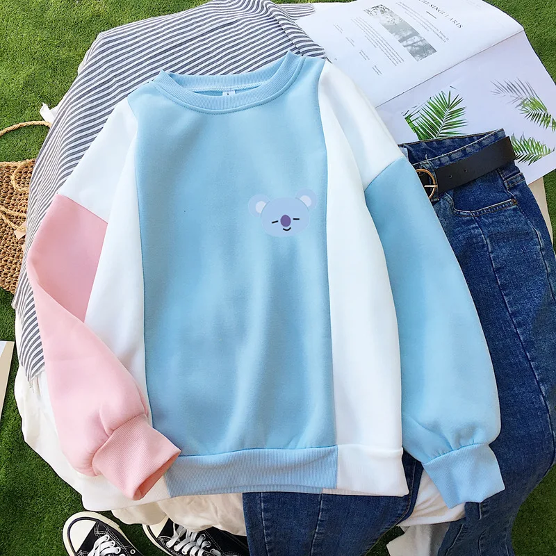 

Kpop Pink kawaii Hoodies Women autumn Hip Hop Round Collar Sweatshirt Women pullovers new Casual Bangtan boys Female Clothes