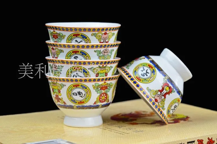 2.8 inch tall ceramic bowl eight auspicious Tibetan Buddhism for Ssangyong tea bowl cup butter tea