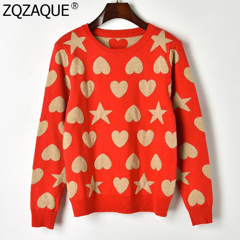 Thicken Women's Pattern red Star All Jumpers Knit Girls And Sweaters Shape Bottom Sy1832 Heart match Black Autumn Winter New Fashion Tops 5nRa8a