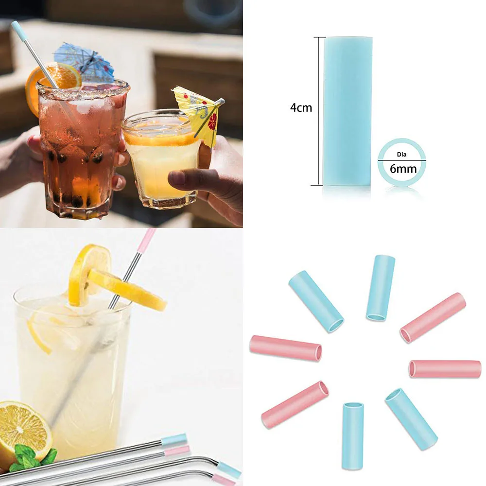

2019 Hot Sale Set of 6 Silicon Tips Cover Food Grade Cover for 6mm Stainless Steel Straws High Quality Gift Dropshipping