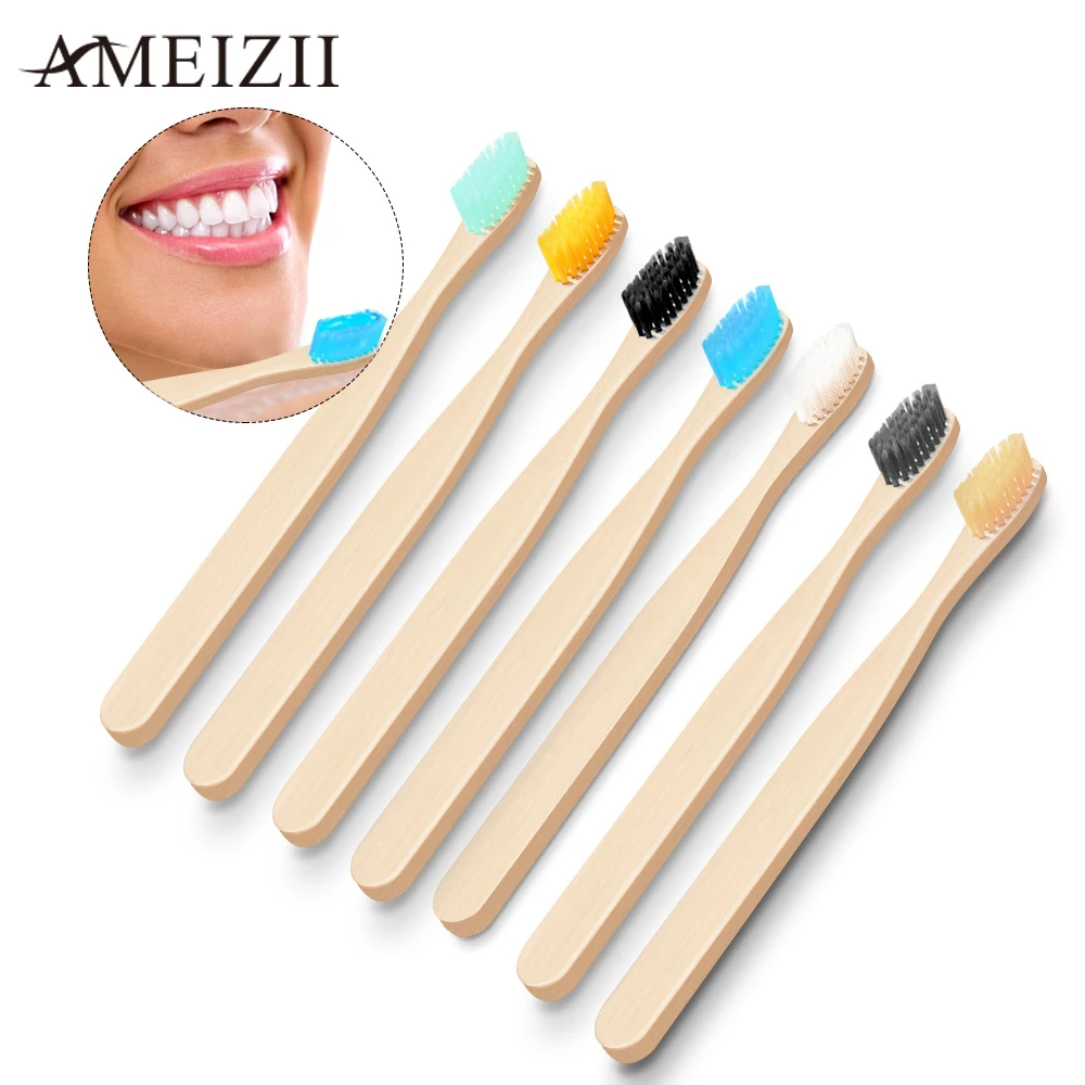 AMEIZII Colorful Natural Bamboo Handle Toothbrush Rainbow Teeth Whitening Personal Health Care Soft Eco-friendly Oral Hygiene