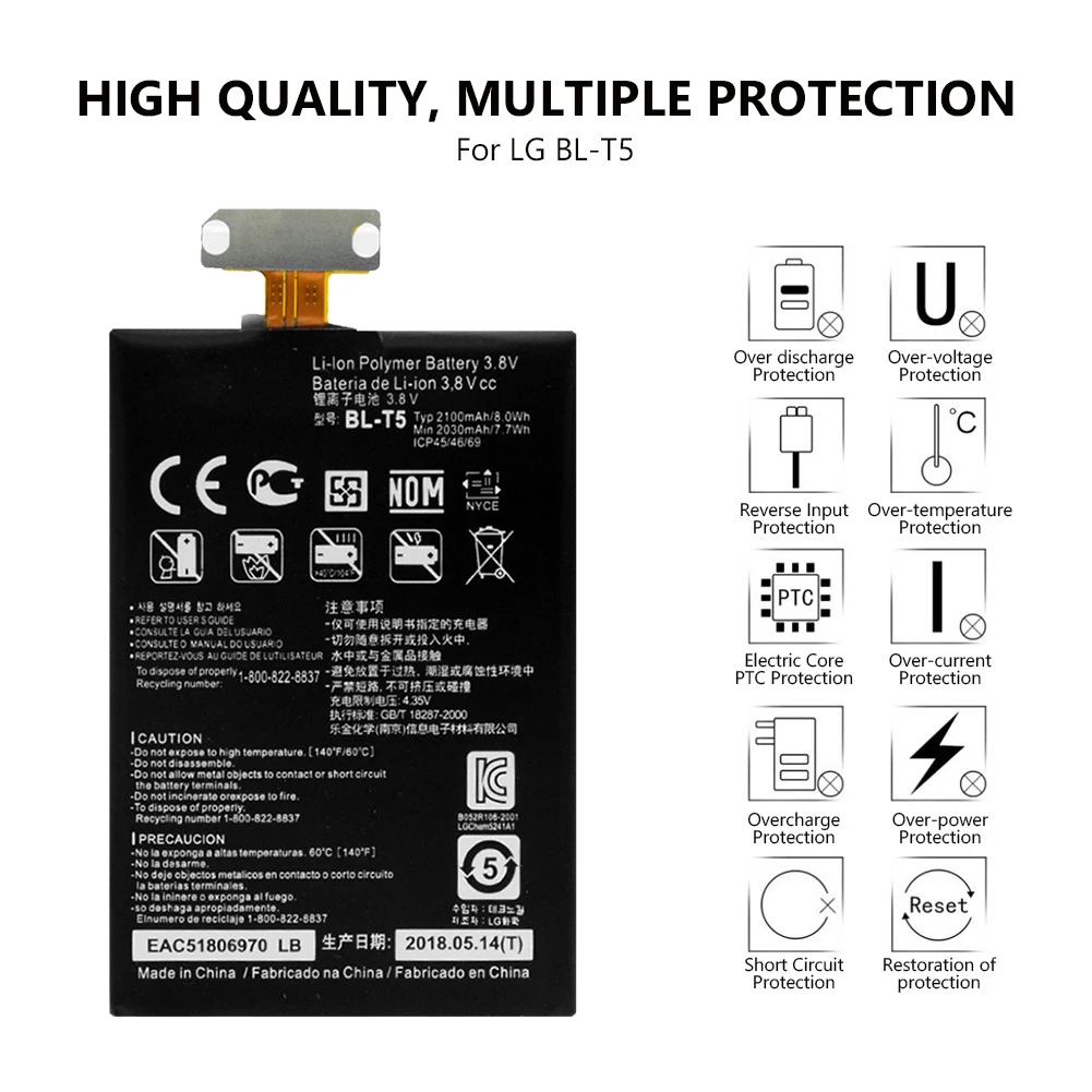 Литиевая YCDC BL-T5 BLT5 Перезаряжаемые Li-Ion Батарея 3,8 V 2100 мАч телефон Батарея BL T5 для LG E971 E973 E975 Nexus 4 E960