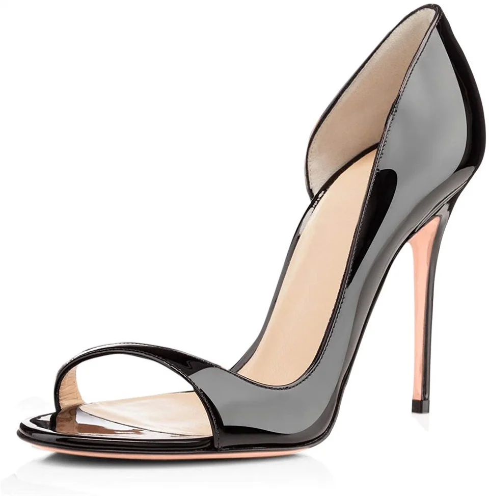 

Women's Sandals Slim High Heel Side Air Open Toe Shiny Patent Leather Fabric Comfortable Inner Stiletto Summer Shoes Women