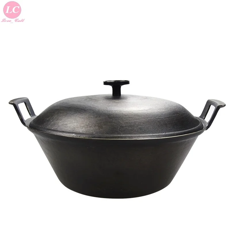Винтажный чугунный горшок утолщенный ушной котел Wok 40/46/50/56/60 см Большая сковорода