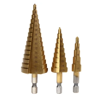 

3Pcs/lot Hex Titanium Step Cone Drill Bit Hole Cutter 4-12/20/32mm HSS For Sheet Metal