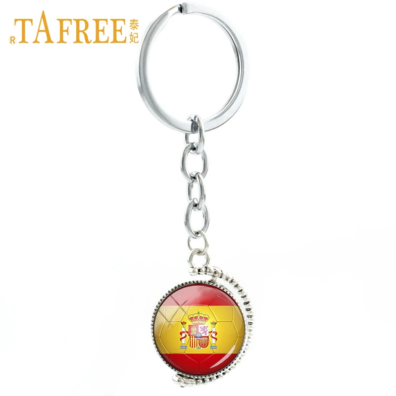TAFREE مزدوجة الجانبين اسبانيا لكرة القدم فريق المفاتيح الأزياء الرجال النساء الرياضة قلادة مفتاح سلسلة حلقة حامل الكرة المشجعين مجوهرات N515