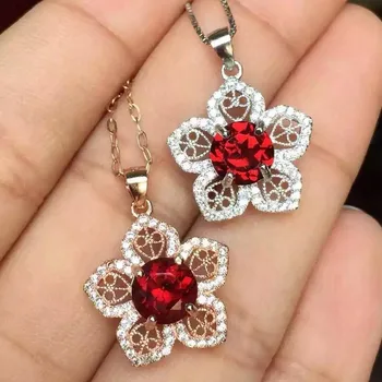 

natural garnet pendants 925 sterling silver natural red gem flowers Pendants beautiful fine jewelry gift for women