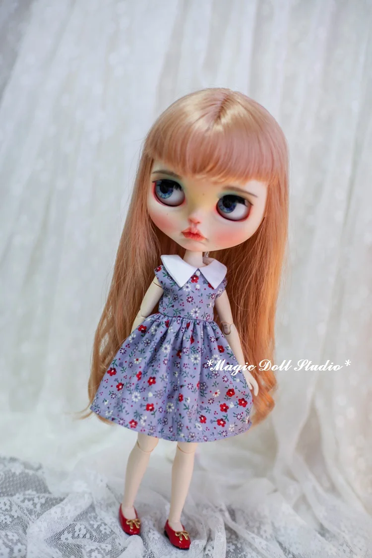 

[MG692] 2019 New Neoblythe Doll Dress # Gray with Flower Printed Dress fit for Neoblythe Azone OB24 Doll for Retail