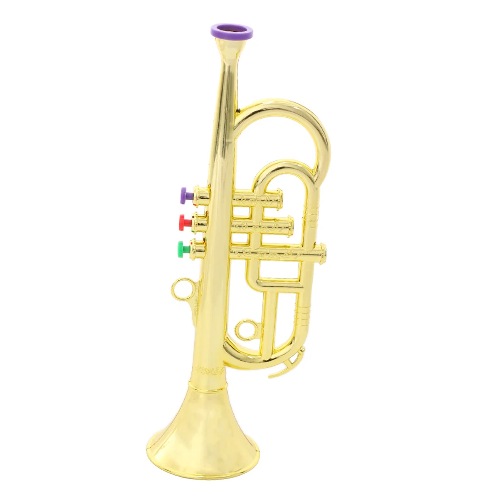 1 Pcs 34cm Plastic Children Trumpet Horn Wind Instrument with 3 Keys Musical Toy for Kids Party Favor Gift Silver or Gold