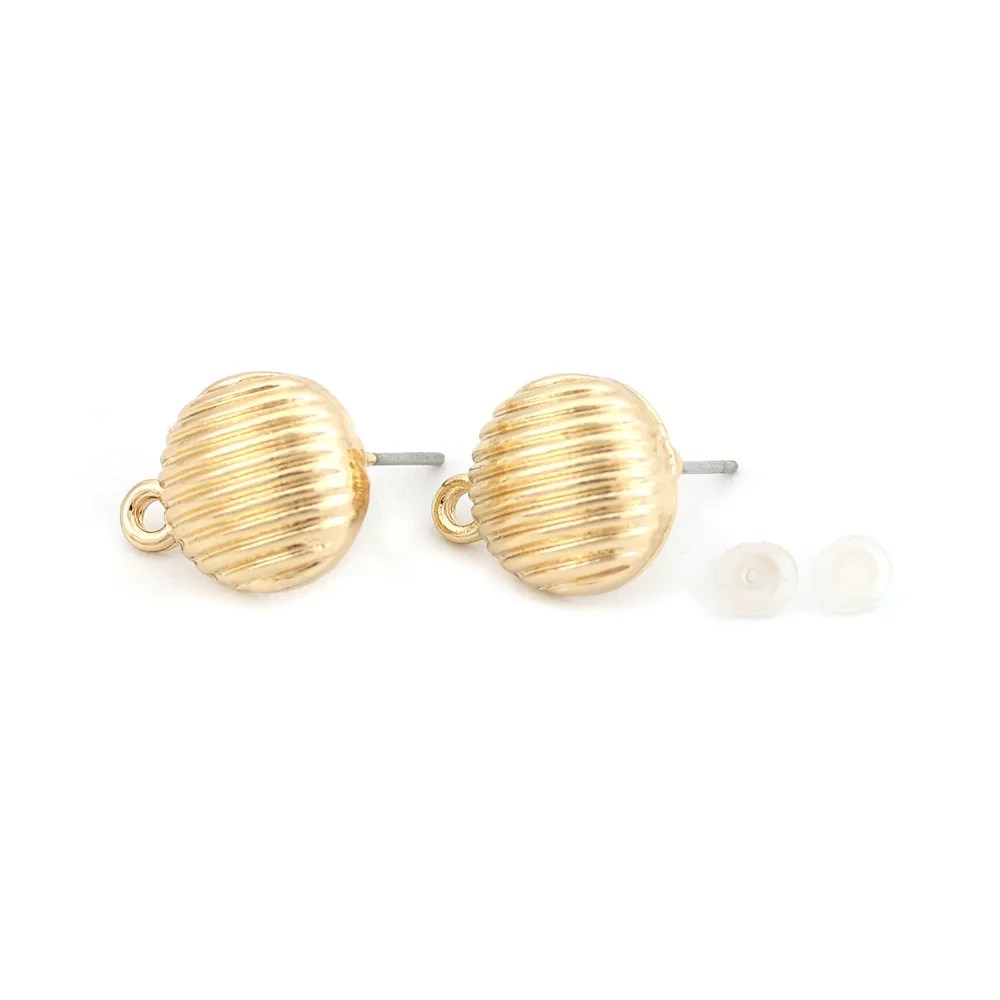 

DoreenBeads Zinc Based Alloy Ear Post Stud Earrings Findings Geometric Gold Stripe Drop W/ Open Loop Jewelry DIY Charms, 10 PCs