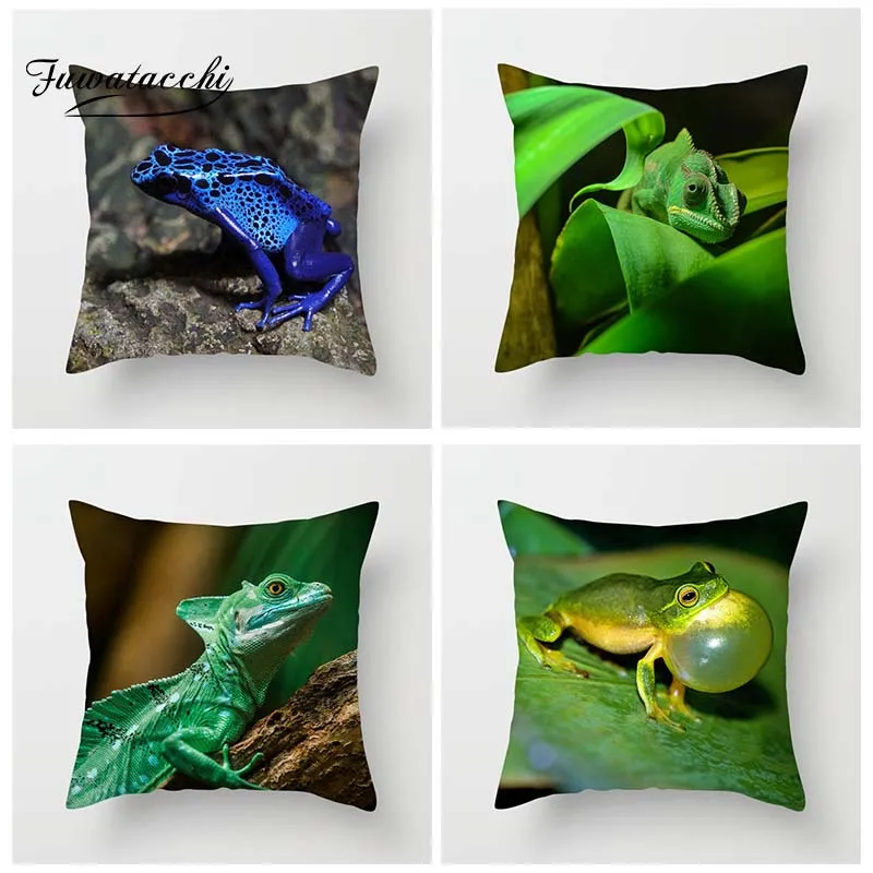 

Fuwatacchi Animal Cushion Cover Frogs Lizard Chameleon Pillow Cover Cute Green Purple Decorative Pillowcase for Home Sofa Decor