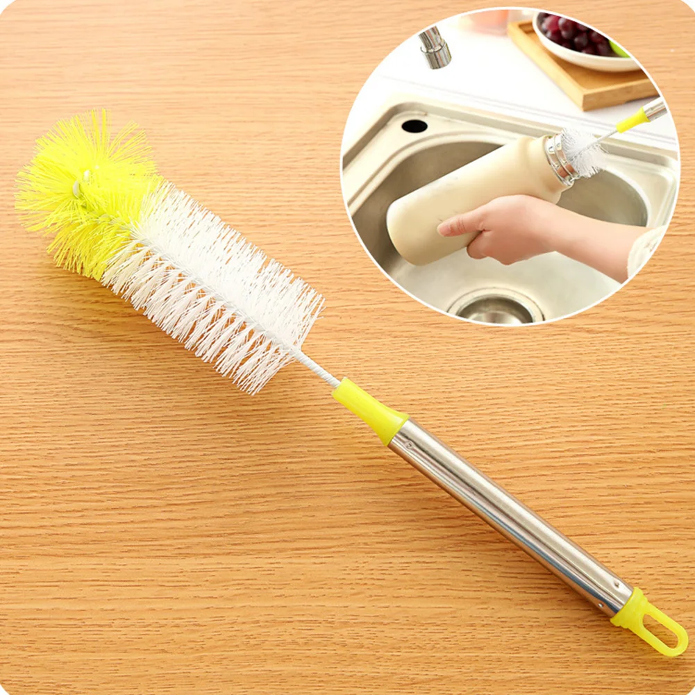 Practical Cup Brush Bendable Stainless Steel Home Kitchen Simple Portable Cleaning Nylon Brush Hanging Long Handle Straight