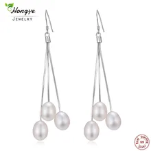 Hongye естественный пресноводный жемчуг свадебные украшения для Для женщин девочек 925 пробы серебро длинная ниспадающая Кисточка Серьги с подарочной коробке