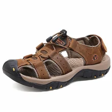 Летняя мужская обувь; сандалии из натуральной кожи; Мужские дышащие пляжные тапочки; сабо на плоской подошве; Повседневная обувь; chaussure homme