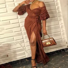 Сексуальное Женское Платье макси с блестками, женские вечерние платья с разрезом, облегающее длинное платье с рукавом до локтя, облегающее платье с блестками, ночные платья, клубная одежда