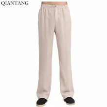 Лидер продаж бежевый Для мужчин Хлопковые льняные брюки китайский традиционный Мужской Брюки с карманом Размеры размеры s m l xl XXL, XXXL 2717-1