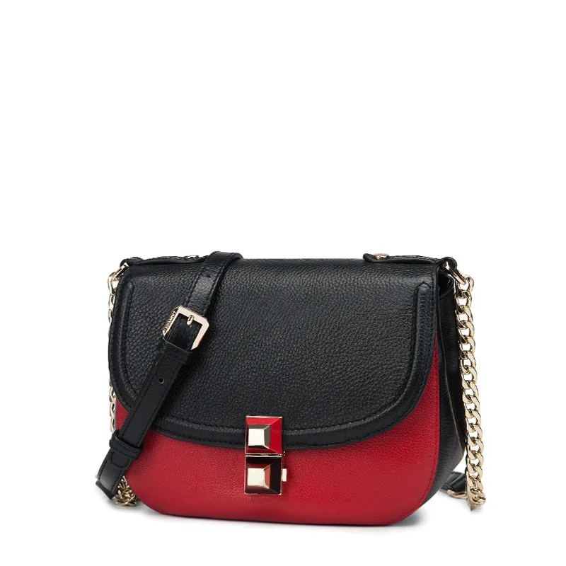 

layer of leather color saddle bag 2017 new double color ~ lock nail Shoulder Messenger leather handbag on behalf of