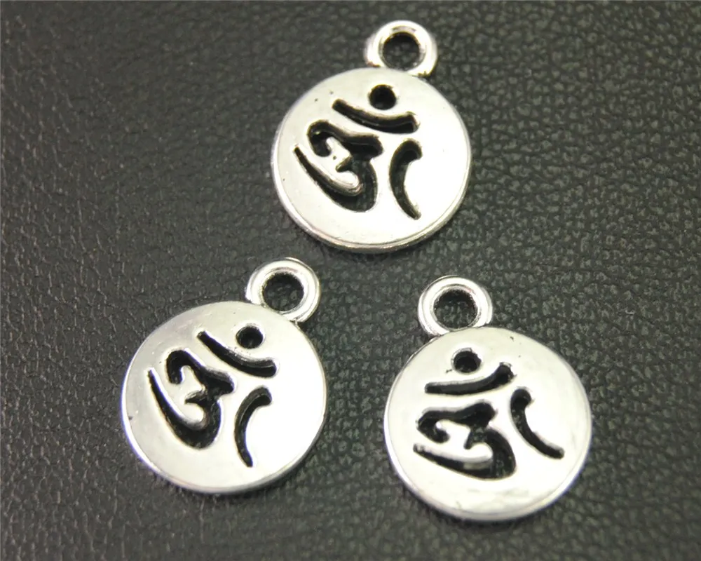 

15pcs Antique Silver OM/OHM/3D Sign Round Tag Charms Fits Bracelets Jewelry Making 11x13mm A1899