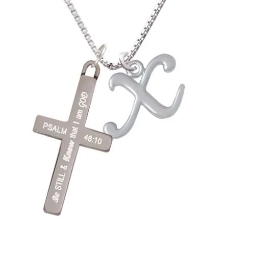 Small Gelato Script Initial - X - - Be Still and Know - Cross Necklace (1)