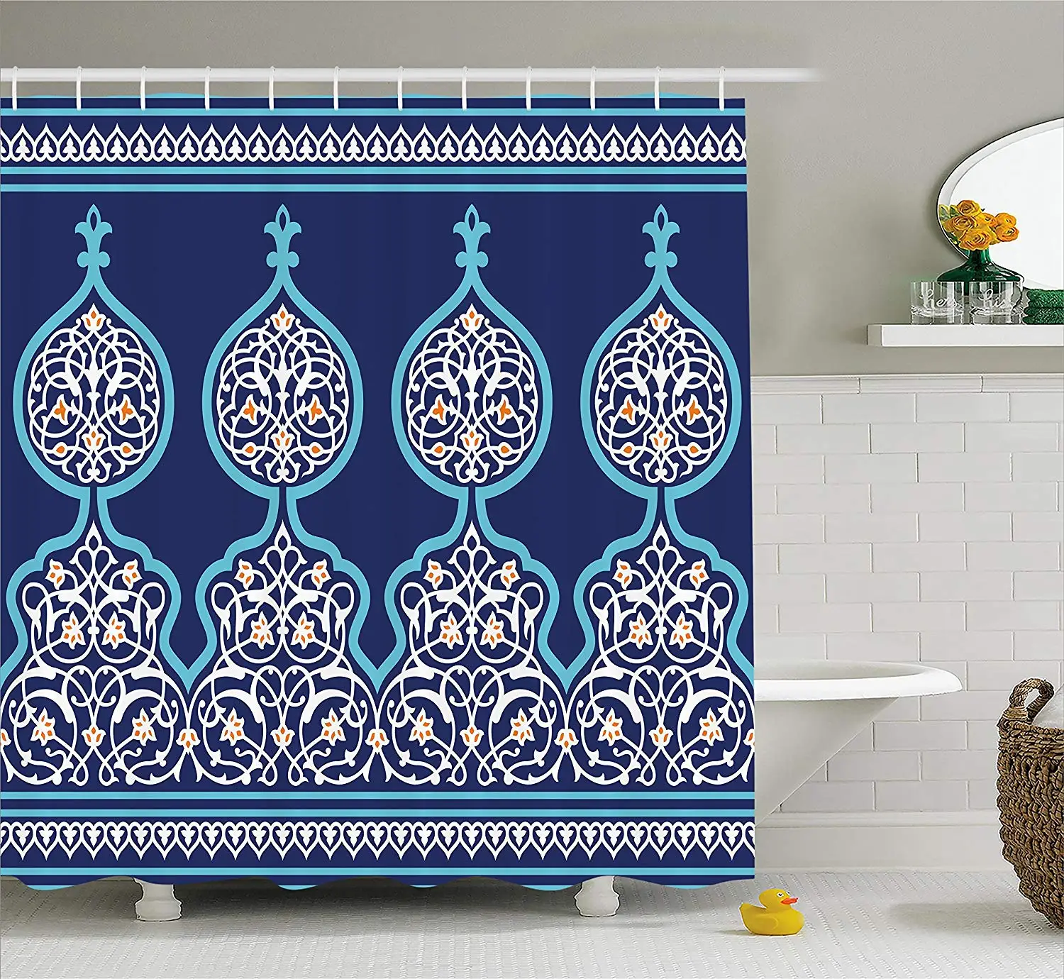 Moroccan Shower Curtain Bohemian Style Middle Eastern Turkish Figures