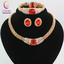 Модные женские туфли золото Цвет Кристалл Gem Свадебная вечеринка цепочки и ожерелья браслет серьги кольцо Ювелирные наборы 4 цвета