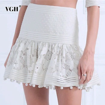 

VGH 2020 Summer Lace Patchwork A Line Skirt Female Zipper High Waist Slim Mini Skirts For Women Fashion New Tide Korean