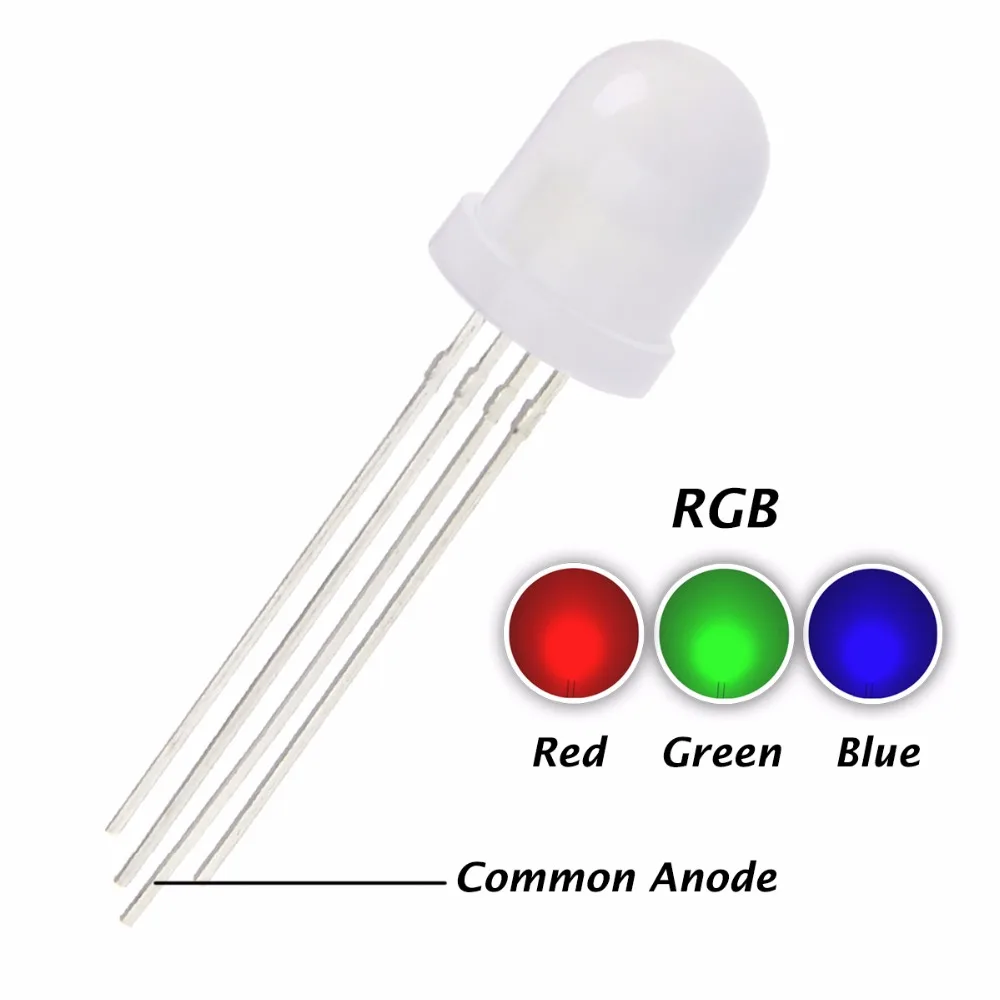 50 шт. 8 мм светодиодный Диод общий анод rgb светильник трехцветный красный зеленый синий рассеянный круглый широкоугольный светильник светодиод светодиодный светильник