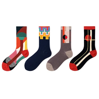 

Geometric Stripe Happy Ankle Socks Men Short Cotton Cool Skate Novelty Creative Women Funny Skateboard Hip Hop Streetwear Socks