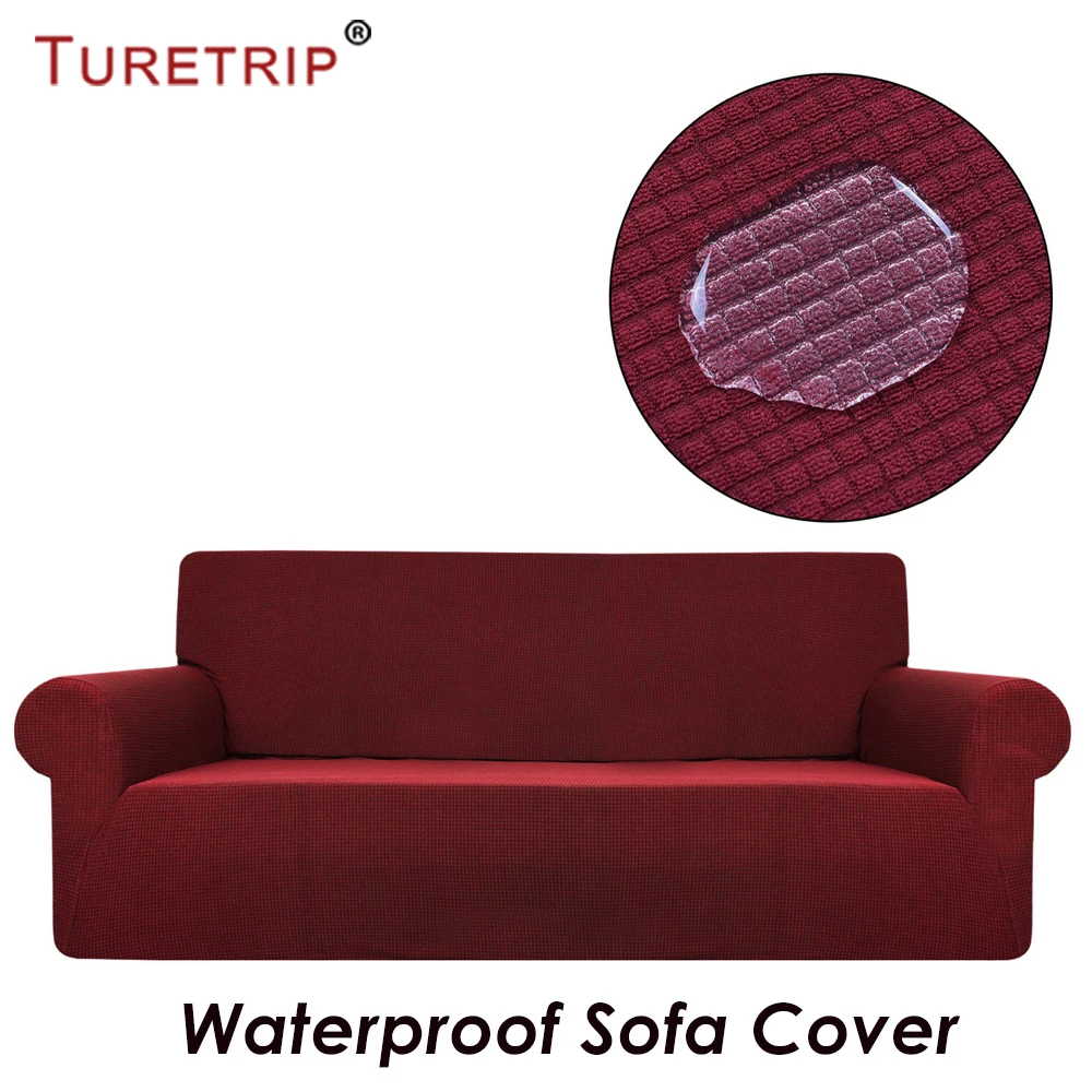 Billig Turetrip Wasserdicht Sofa Abdeckung Für Sofa Schutzhülle Voller Falten Elastische Mit Arm Stretch Möbel Protector 1 stück Plaid Sofa Abdeckung