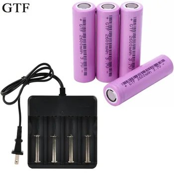 

GTF 4pcs 100% Original 3.7V Ncr18650 Li-ion Rechargeable Battery 2600Mah For E-cigarette Battery + 1pc 18650 Battery Charger