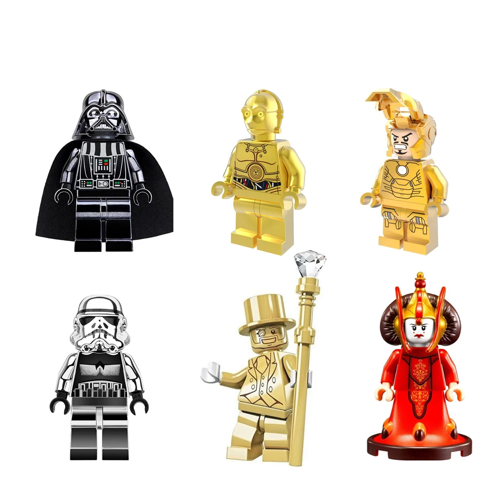 

Mr Gold Figures Single Sale Chrom C3PO Deadpool Stormtrooper Iron Man Darth Vader Golden Building Blocks Models Bricks Toys