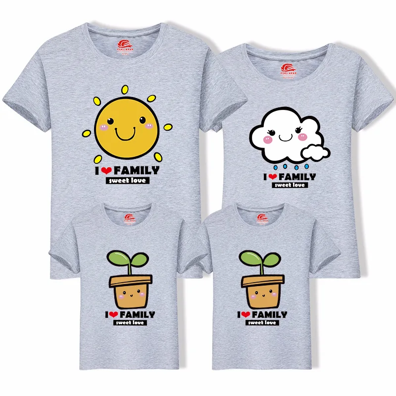 Family Matching Outfit Summer Short Sleeve T Shirt Top Clothes Cotton Mother Father Son daughter Dress Cartoon Sun Rain LD10385