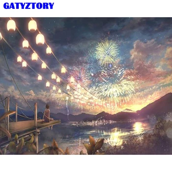 

Frameless Fireworks Landscape DIY Painting By Numbers Kits Acrylic Painting On Canvas Hand Painted Oil Painting For Home Decor