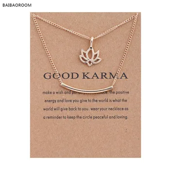

12pcs Golden Plated Good Karma Marble Lotus Double Layer Alloy Clavicle Bone Pendant Short Necklace