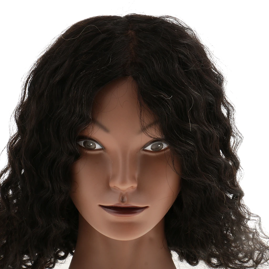 Silicone 100% Human Hair Practice Mannequin Manikin Head Doll + Plastic Cosmetology Clamp Set for Hairdressing Wigs Making