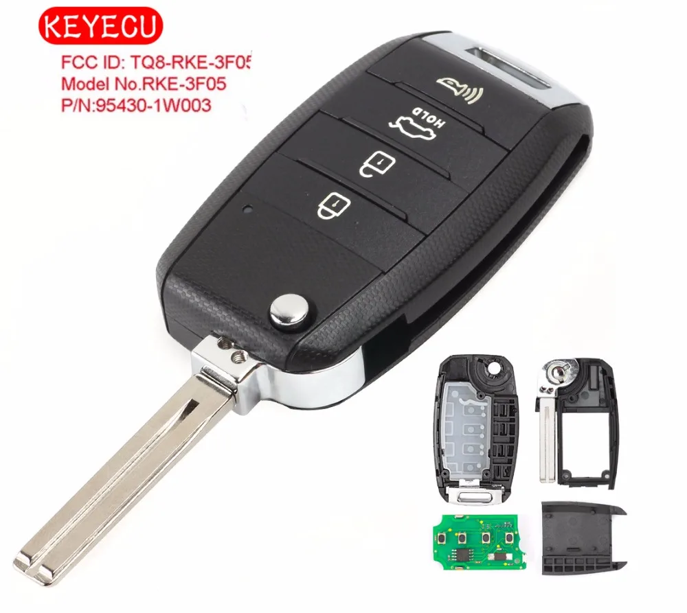 Keyecu Flip дистанционный ключ-брелок от машины 3 + 1 кнопка для Kia Rio 2014-2016 315 МГц