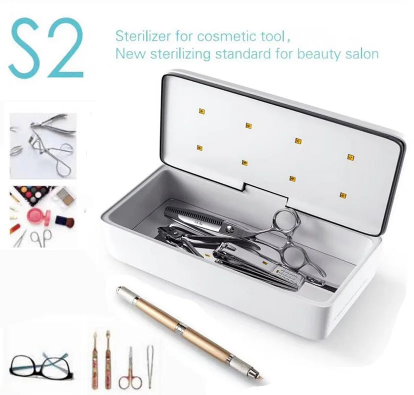 S2 стерилизатор ногтей инструменты для Comestic салон красоты УФ свет дезинфекции коробка с батареей заряжаемой через USB кабель