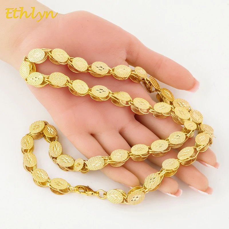 

Ethlyn Brand Big Size Length 70cm/ Width 10mm Ethiopian Handmade Gold Color Thick Necklaces &Chain Dubai/Arab N033