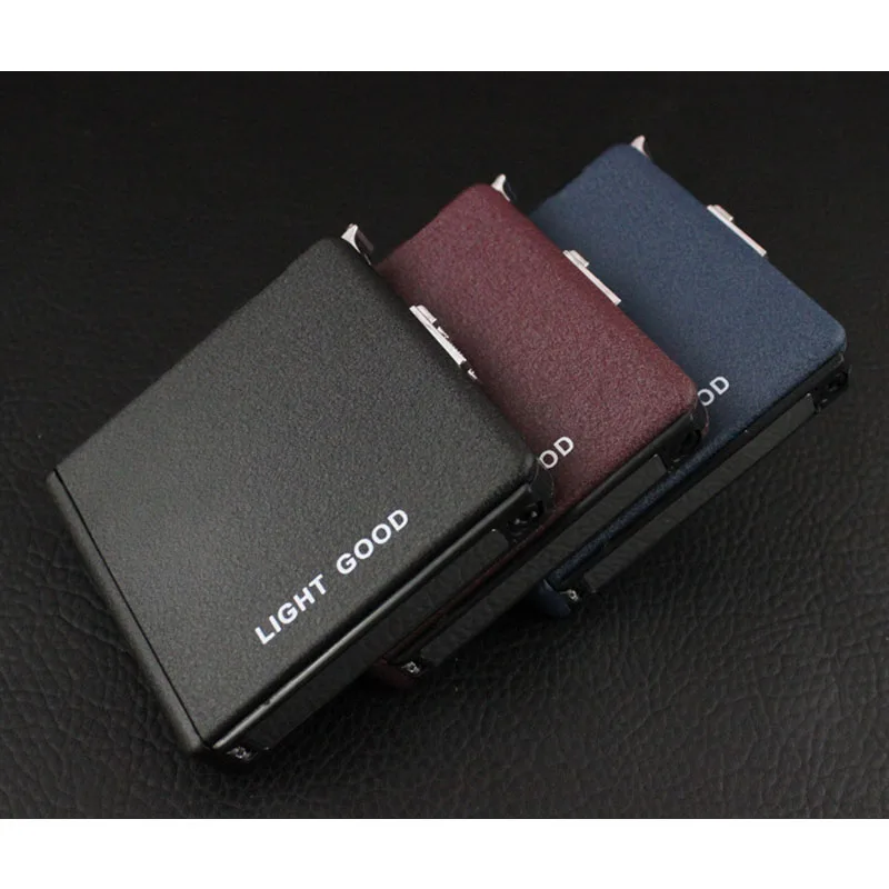 

(20 Cigarette )Scrub Multifunction Cigarette Case Fashion Flameless Windproof Inflatable Gas Lighter Cigarette Box Men Gift
