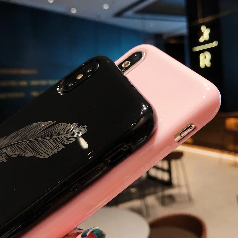 WLMLBU Silicone Feather Case For iPhone 7 8 Plus XS Max XR Xs Letter Phone Cases For iPhone X 8 7 6 6S Plus Soft TPU Back Cover