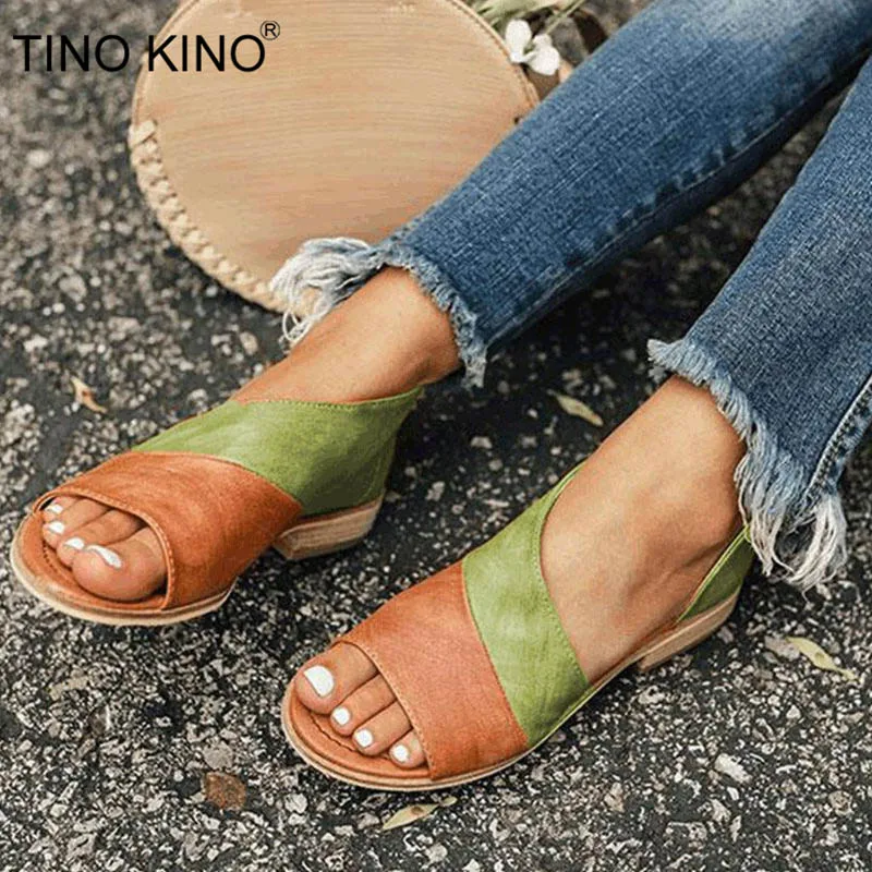 

TINO KINO New Women Flat Open Gladiator Summer Sandals Ladies Slip On Plus Size Mixed Color Fashion Casual Shoes Female Comfort