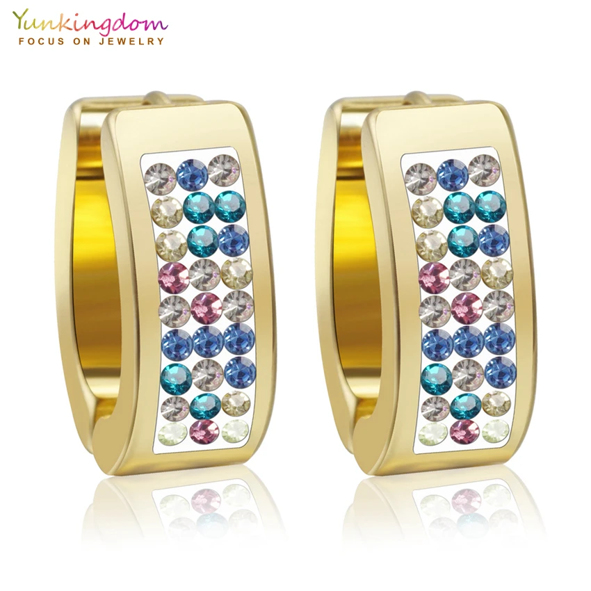 

Yunkingdom Shiny Colorful Crystals Stainless Steel Hoop Earrings for Women Jewelry Wholesale UE0097