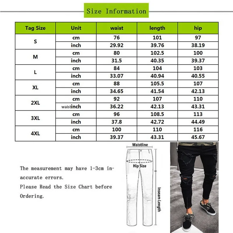 2019 Fashion Ripped Jeans Men Pants Skinny Slim Straight Denim Men Jeans With Zipper Bottom New Stylish Pencil Pants Men Clothes
